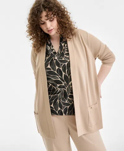 Anne Klein Plus Size Malibu Open-front Cardigan In Brown