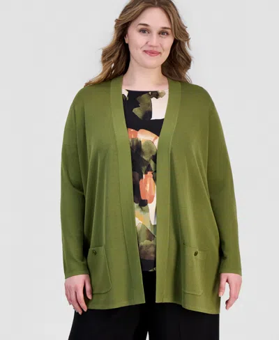 Anne Klein Plus Size Malibu Open-front Cardigan In Green