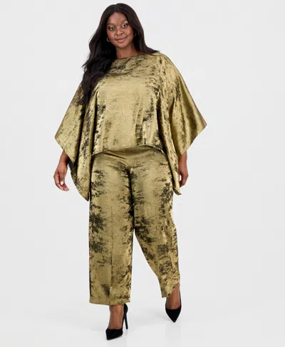 Anne Klein Plus Size Metallic High-rise Pull-on Pants In Green