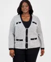 Anne Klein Plus Size Metallic-threaded Boucle Cardigan In Gray