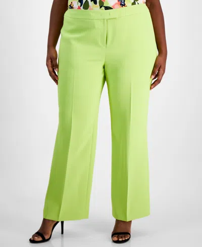 Anne Klein Plus Size Mid-rise Crease-front Flare-leg Pants, Created For Macy's In Sprout