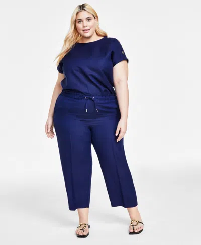 Anne Klein Plus Size Mid Rise Drawstring Crop Pants In Distant Mountain