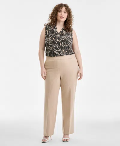 Anne Klein Plus Size Mid-rise Pull-on Straight Pants In Nude