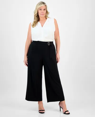 Anne Klein Plus Size Mid-rise Wide-leg Palazzo Pants In Black