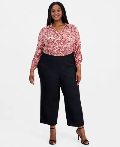 Anne Klein Plus Size Mid-rise Wide-leg Pull-on Pants In Black