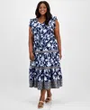 Anne Klein Floral Print Ruffle Tie Waist Maxi Dress In Distant Mountain Multi