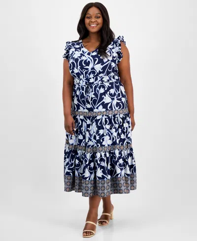 ANNE KLEIN PLUS SIZE MIXED-PRINT TIERED MAXI DRESS