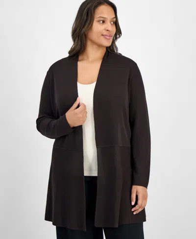 Anne Klein Plus Size Monteray Open-front Cardigan In Brown