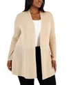 Anne Klein Plus Size Monterey Open-front Cardigan In Latte