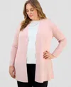 Anne Klein Plus Size Montery Open-front Cardigan Sweater In Pink