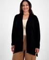 Anne Klein Plus Size Napa Kissing-front Cardigan Sweater In Black