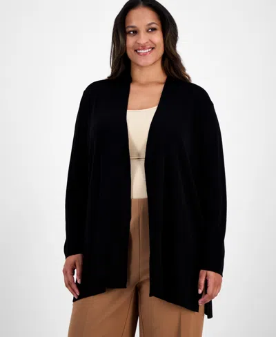 Anne Klein Plus Size Napa Kissing-front Cardigan Sweater In Black