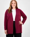 Anne Klein Plus Size Napa Kissing-front Cardigan Sweater In Red