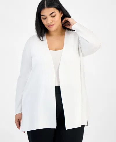 Anne Klein Plus Size Napa Open-front Cardigan In Bright White