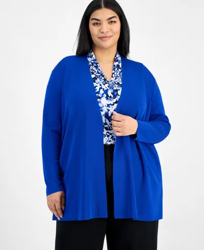 Anne Klein Plus Size Napa Open-front Cardigan In Santorini Blue