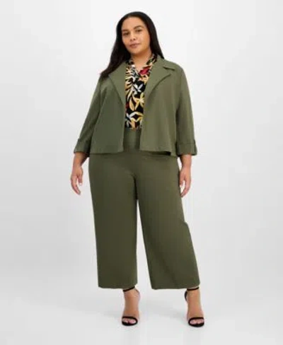 Anne Klein Plus Size Notch Collar Jacket Pleated Top Pull On Pants