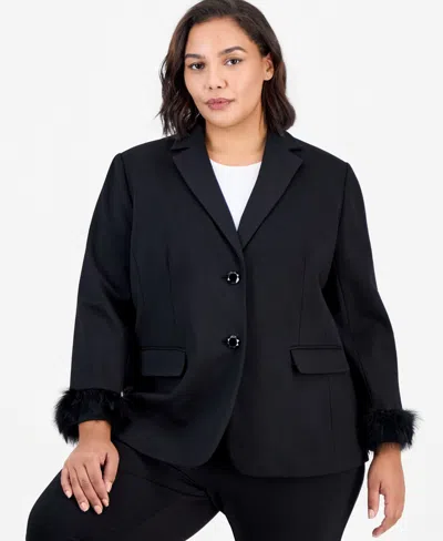 Anne Klein Plus Size Notch-collar 2-button Blazer In Black
