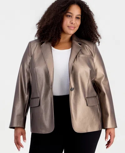 Anne Klein Plus Size Notch-collar Long-sleeve Blazer In Brown