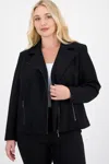 Anne Klein Plus Size Notched Collar Cropped Moto Jacket In Black