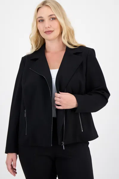 ANNE KLEIN PLUS SIZE NOTCHED COLLAR CROPPED MOTO JACKET