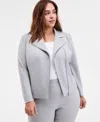 Anne Klein Plus Size Notched Collar Cropped Moto Jacket In Gray