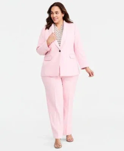 Anne Klein Plus Size Notched Collar One Button Blazer High Rise Pull On Pants In Pink