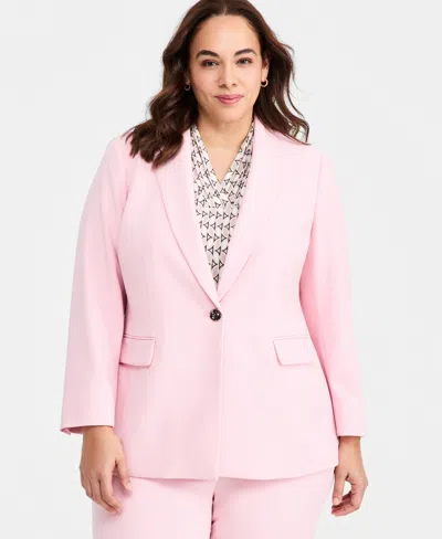 Anne Klein Plus Size Notched Collar One-button Blazer In Pink
