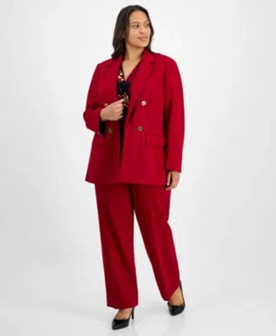 Anne Klein Plus Size Open Front Blazer Printed Sleeveless Faux Wrap Top Pull On Wide Leg Pants In White