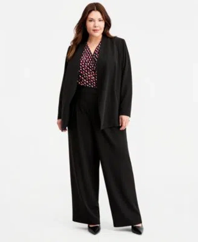 Anne Klein Plus Size Open Front Jacket High Rise Wide Leg Pants In Black