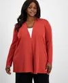 Anne Klein Plus Size Open-front Napa Cardigan In Red
