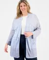 Anne Klein Plus Size Open-front Zig-zag Knit Cardigan In Blue