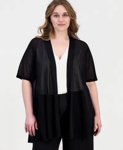 Anne Klein Plus Size Open-front Short-sleeve Cardigan In Multi