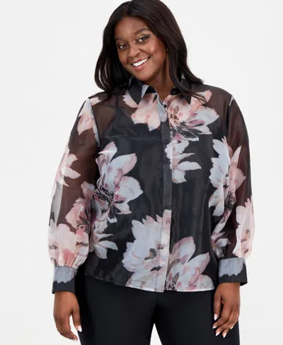 Anne Klein Plus Size Organza Blouse In Multi