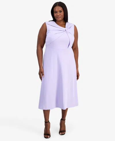 Anne Klein Plus Size Pebble Crepe Twist-front Midi Dress In Purple