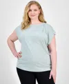 Anne Klein Plus Size Pleat-neck Short-sleeve Blouse In Soft Aloe