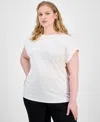 Anne Klein Plus Size Pleat-neck Short-sleeve Blouse In White Dove
