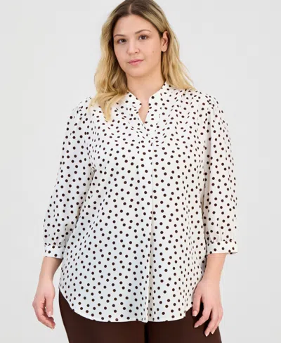 Anne Klein Plus Size Printed 3/4-sleeve Blouse In White