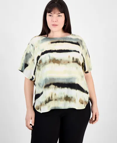 Anne Klein Plus Size Printed Bateau-neck Short-sleeve Blouse