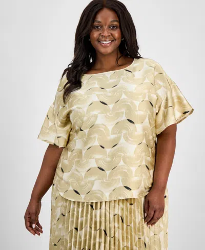 Anne Klein Plus Size Printed Flutter-sleeve Blouse