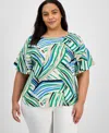 Anne Klein Plus Size Printed Flutter-sleeve Blouse