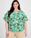 Anne Klein Plus Size Printed Flutter-sleeve Blouse