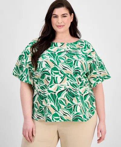 Anne Klein Plus Size Printed Flutter-sleeve Blouse