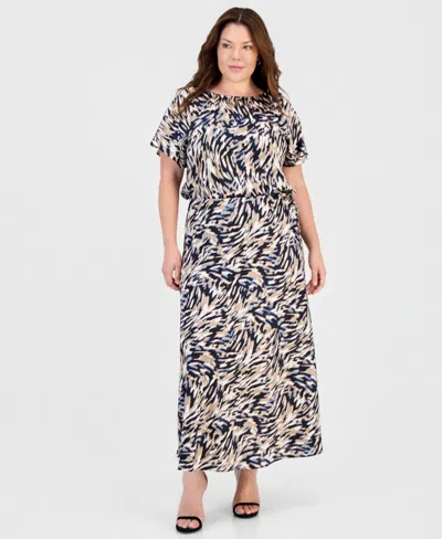 Anne Klein Plus Size Printed Midi Skirt In Brown
