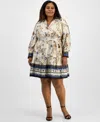Anne Klein Plus Size Printed Satin Twill Fit & Flare Dress In Multi