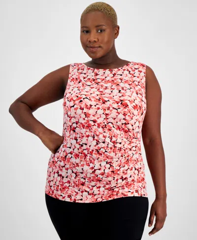 Anne Klein Plus Size Printed Scoop-neck Sleeveless Top, Created For Macy's In Red Pear Multi