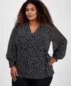 Anne Klein Smocked Sleeve Wrap Top In Anne Black,white Dove