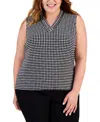 Anne Klein Plus Size Printed Triple-pleat V-neck Top In Anne Black,anne White