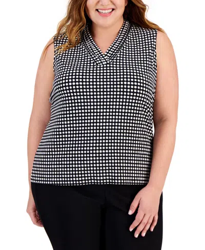 Anne Klein Plus Size Printed Triple-pleat V-neck Top In Multi