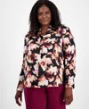 Anne Klein Plus Size Printed V-neck Pleat-front Blouse In Multi