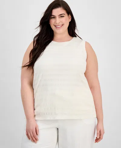 Anne Klein Plus Size Pucker-wave Knit Sleeveless Top In Sand